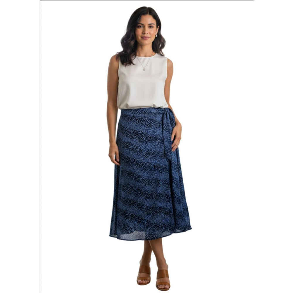 Women's KELLY RENEE Blue Black Polka Dot Midi Skirt L